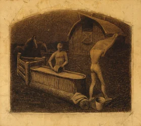 Szombat esti fürdő, 1937 (szén papíron)